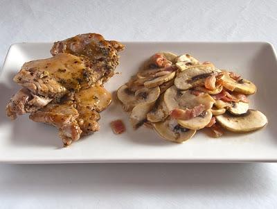 Contramuslos de pollo con champiñones