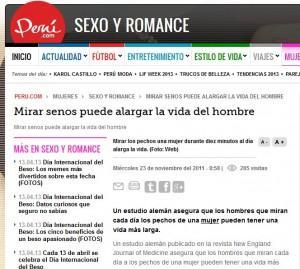Mirar los pechos de una mujer alarga la vida en los hombres Peru.com la lanza el 23 de noviembre de 2011