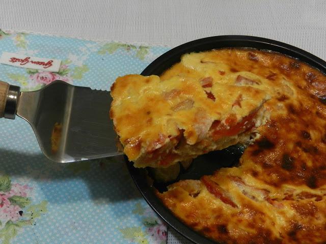 Quiche de gambas, tomates y queso de cabra