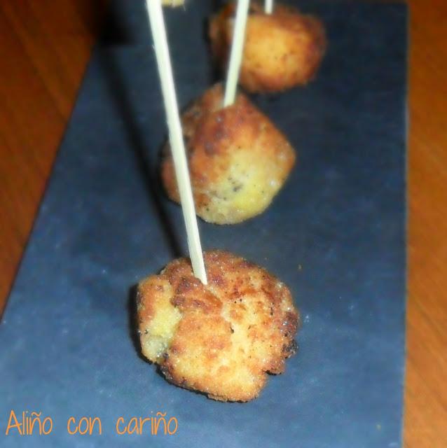 CROQUETAS DE CHEDDAR, JAMÓN Y CHAMPIÑONES