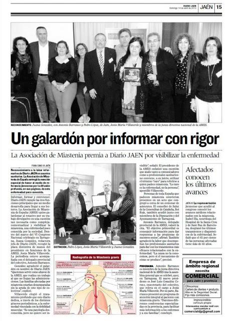 LA MENCIÓNDE HONOR DE AMES AL DIARIO JAÉN EN LAS PÁGINAS DEL PERIÓDICO.