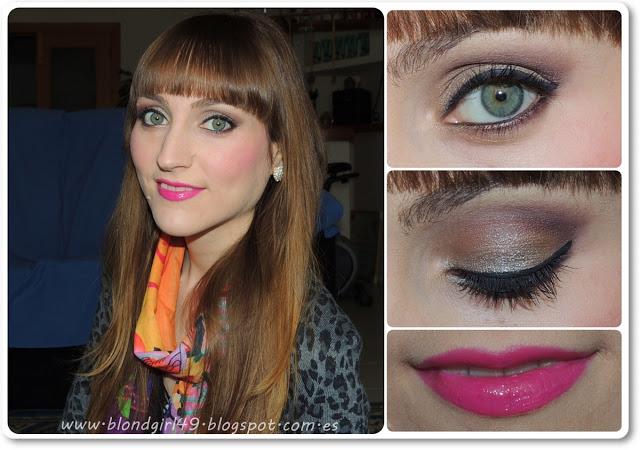 Look en tonos tierra con labios fucsia