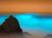 Espectral resplandor color azul neón playa California