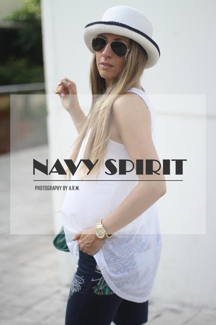 NAVY SPIRIT PRINTED JEANS