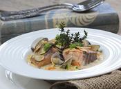 “Blanquette” salmón verduras, berberechos “pistou” (sin lácteos)
