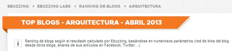 “Top 50″ Ranking Arquitectura Ebuzzing, Abril 2013 « Los Blogs sobre Arquitectura más influyentes en español Blogs Arquitectura los más influyentes - Clasificación por influencia