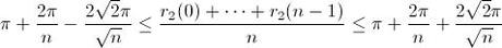 [;\pi+\frac{2\pi}{n}-\frac{2\sqrt2\pi}{\sqrt{n}}\le\frac{r_2(0)+\cdots+r_2(n-1)}{n}\le \pi+\frac{2\pi}{n}+\frac{2\sqrt2\pi}{\sqrt{n}};]