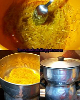 Fideos al vapor con pollo. (Plato marroquí).