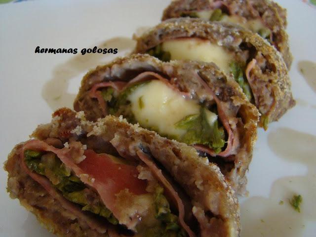 PASTEL DE CARNE RELLENO DE JAMÓN, ESPÁRRAGOS Y QUESO