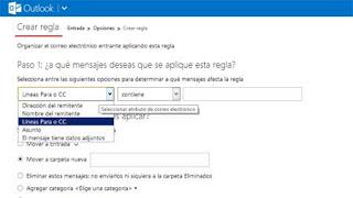 crear regla outlook correo