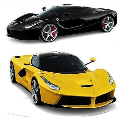 Versiones negra y amarilla del automóvil Ferrari LaFerrari
