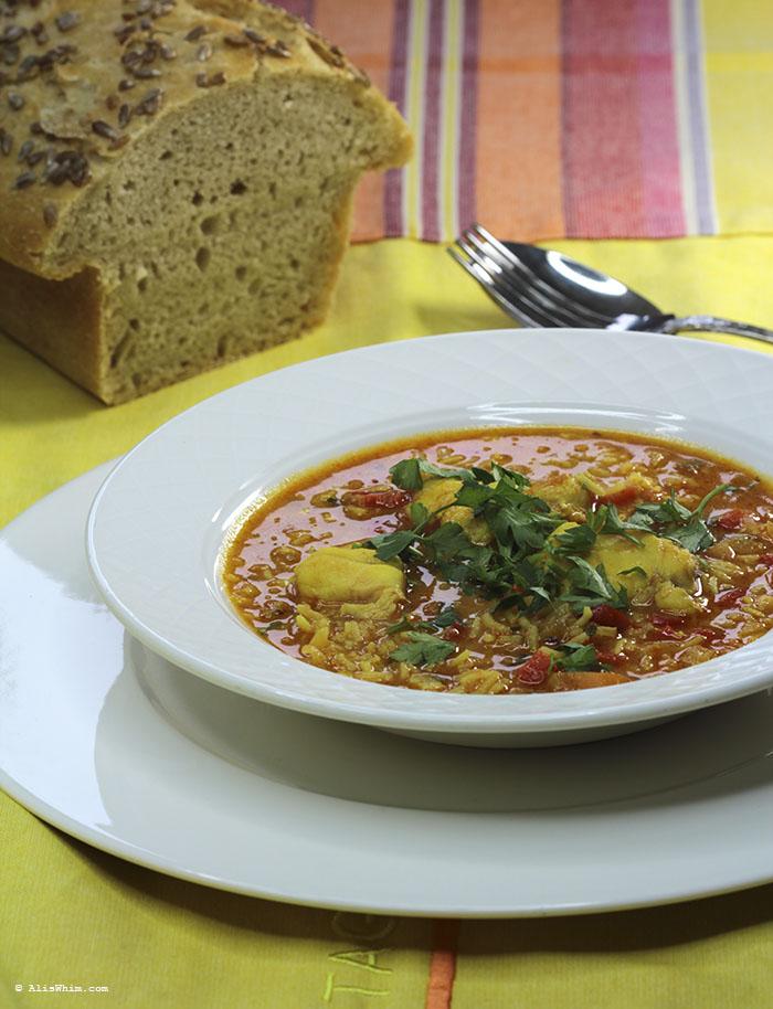 rice in broth with monkfish