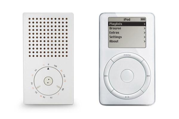 Foto de la radio Braun T3 y el Apple iPod de primera generación. Yo amo a Apple, Jony Ive ama a Braun.