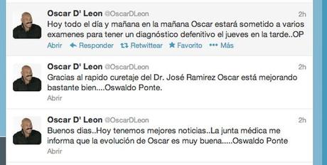 Mánager de Oscar D’León informó que su evolución es “muy buena” y será sometido a nuevos exámenes Mánager de Oscar D’León informó que su evolución es “muy buena” y será sometido a nuevos exámenes