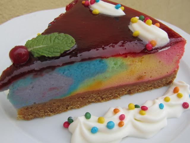 Tarta de queso arco iris