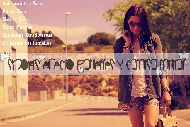 Shorts efecto paillettes y camisa militar