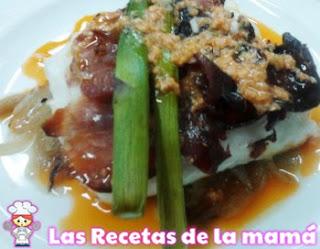 Merluza al horno con crujiente de jamón