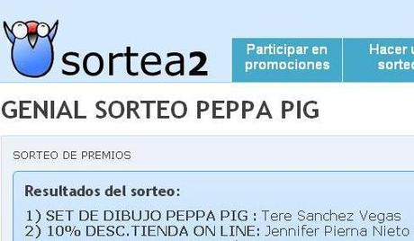 Y los ganadores del sorteo PEPPA PIG son… RESULTADO SORTEO PEPPA PIG