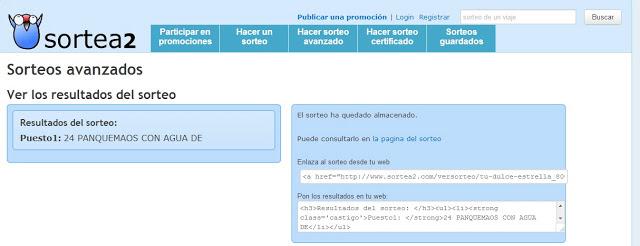 RESULTADO DEL SORTEO TU DULCE ESTRELLA