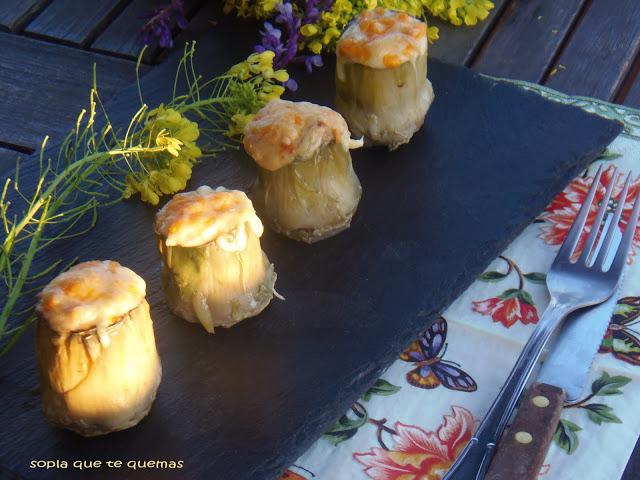 CORAZONES DE ALCACHOFA GRATINADOS CON BECHAMEL DE CALABACÍN