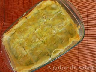 Tarta brick de acelgas, queso cotagge y piñones