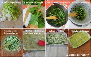 Tarta brick de acelgas, queso cotagge y piñones