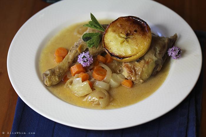 Chicken with cider and apples