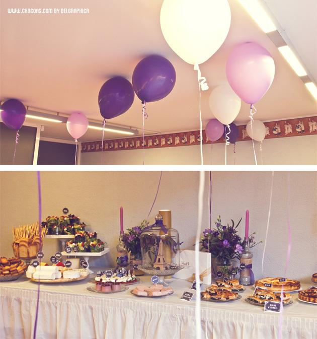 Mesa Paris - decoración con globos - fiesta Parisien en colores lavanda