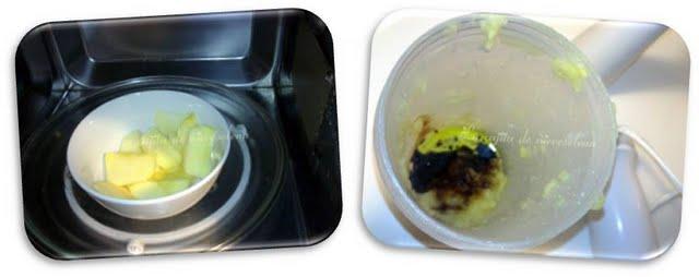 Ramilletes de brócoli con morcilla y langostinos al parmesano y vinagreta de manzana