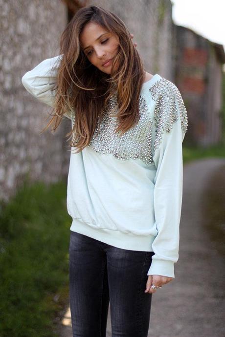 green studded sweatshirt green studded sweatshirt