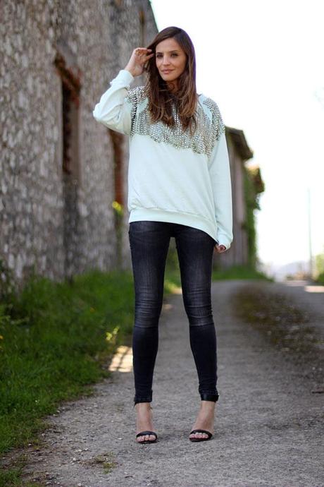 green studded sweatshirt green studded sweatshirt