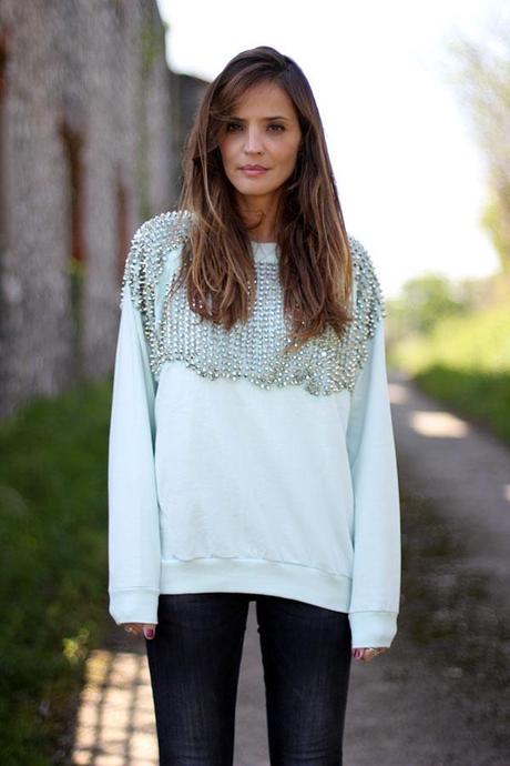 green studded sweatshirt green studded sweatshirt