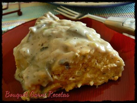 Budín de papa y queso con salsa de champiñones (Si mi bisabuela viviera, sería bloguera... y Día Mundial del Comercio Justo)