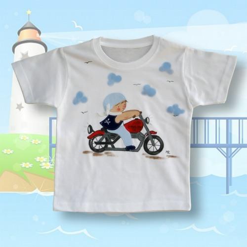 12042-01 Camiseta infantil blanca Niño motorista