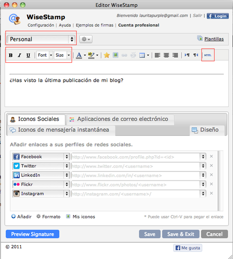 Configuración WiseStamp Configuración WiseStamp