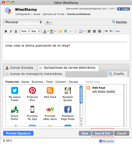 Configuración WiseStamp Configuración WiseStamp