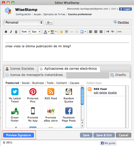 Configuración WiseStamp Configuración WiseStamp