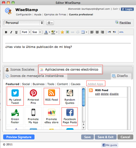 Configuración WiseStamp Configuración WiseStamp