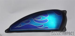 Deposito con metal flakes y flaming azul