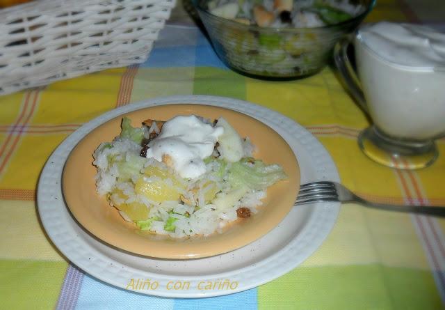 ENSALADA DE ARROZ, POLLO, PIÑA Y MANZANA