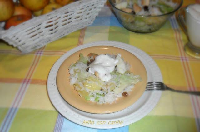 ENSALADA DE ARROZ, POLLO, PIÑA Y MANZANA