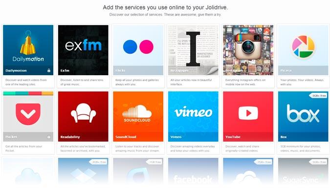 Pantallazo de algunos de los servicios que se pueden incluir en drive.jolicloud.com - Enredenlared
