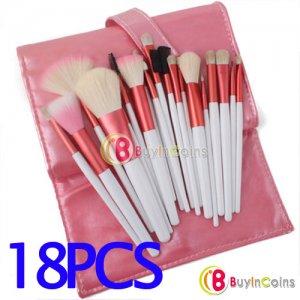 18 PCS Makeup Mineral Eyeshadow Pink Brushes Brush Set Case