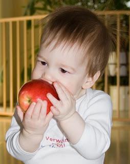 bebé comiendo una manzana