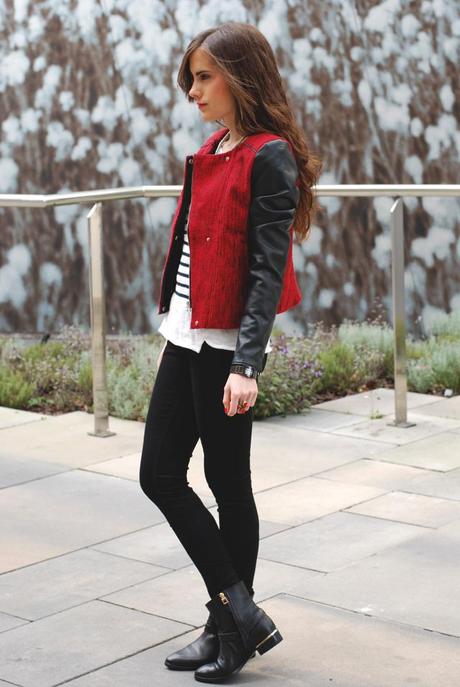 Black and white stripes and bicolor jacket