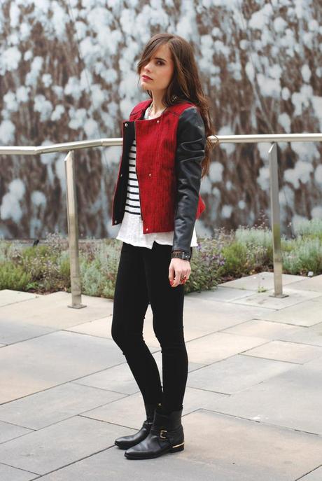 Black and white stripes and bicolor jacket