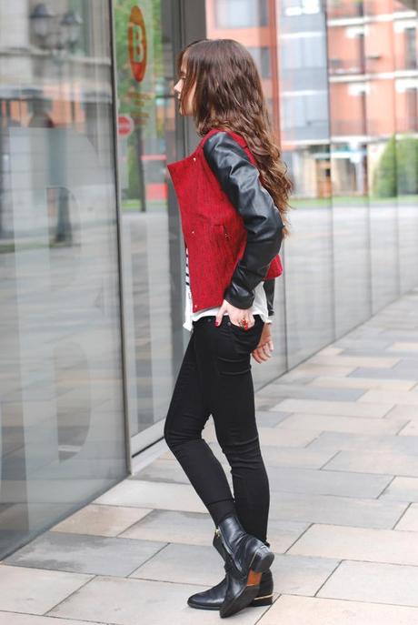 Black and white stripes and bicolor jacket