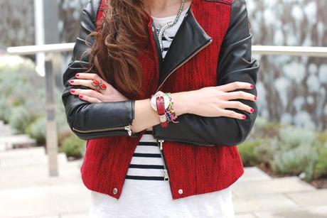 Black and white stripes and bicolor jacket