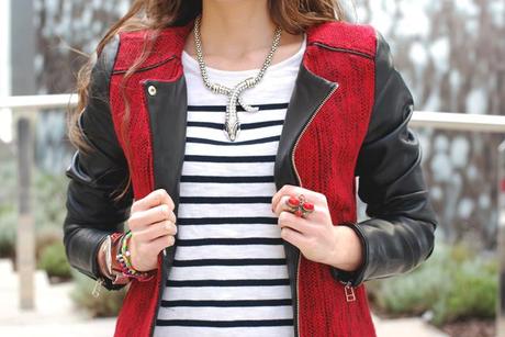 Black and white stripes and bicolor jacket