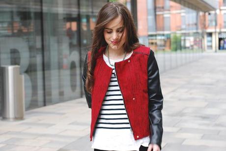 Black and white stripes and bicolor jacket